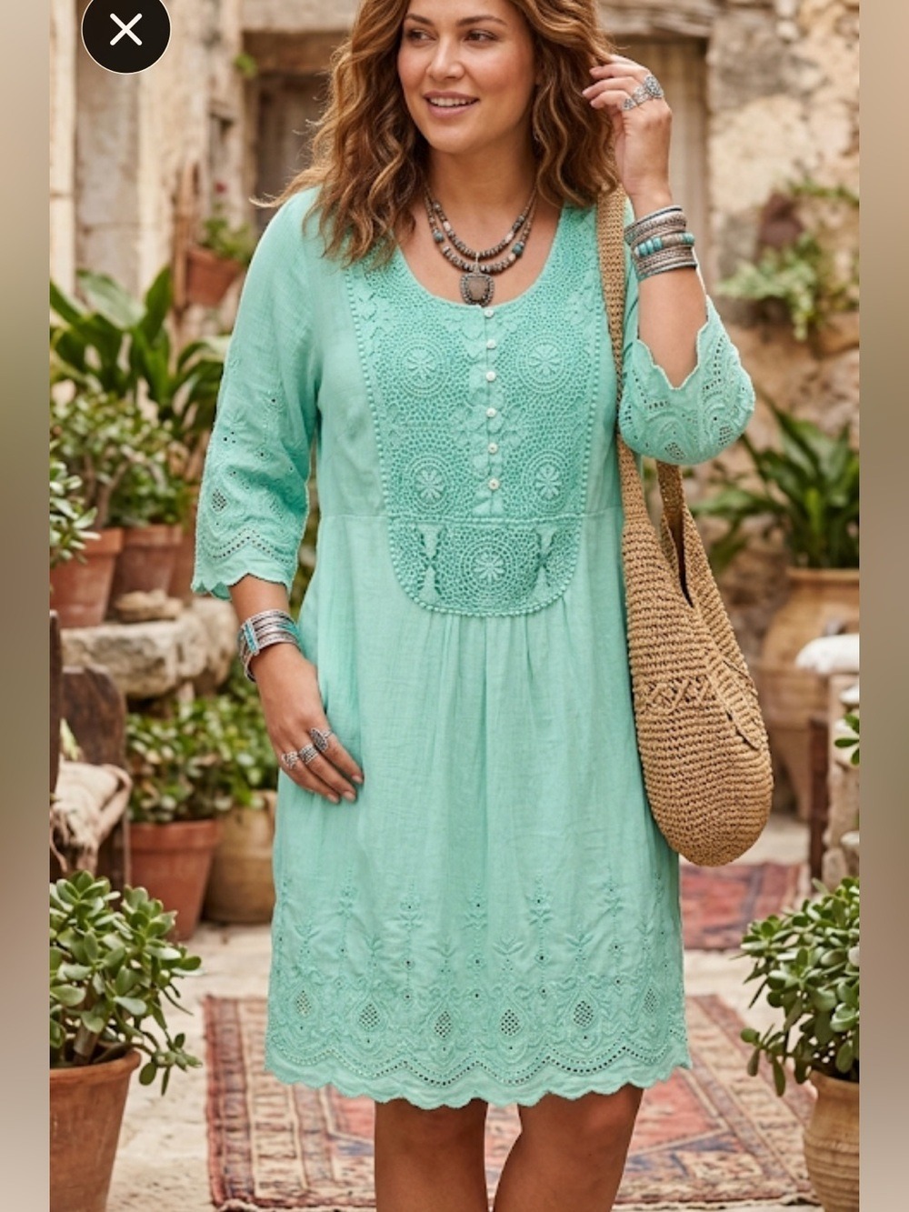 Roaman’s Crochet Eyelet Dress 20W Scoop Neck Scalloped Hem Plus Size